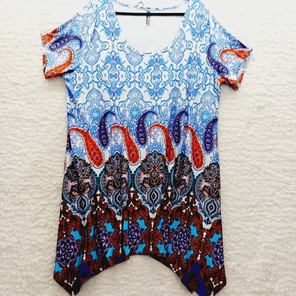 Tunic Dress Size 3XL Royal Orange Paisley Boho Festival Whimsycore Maximalist - Picture 1 of 13